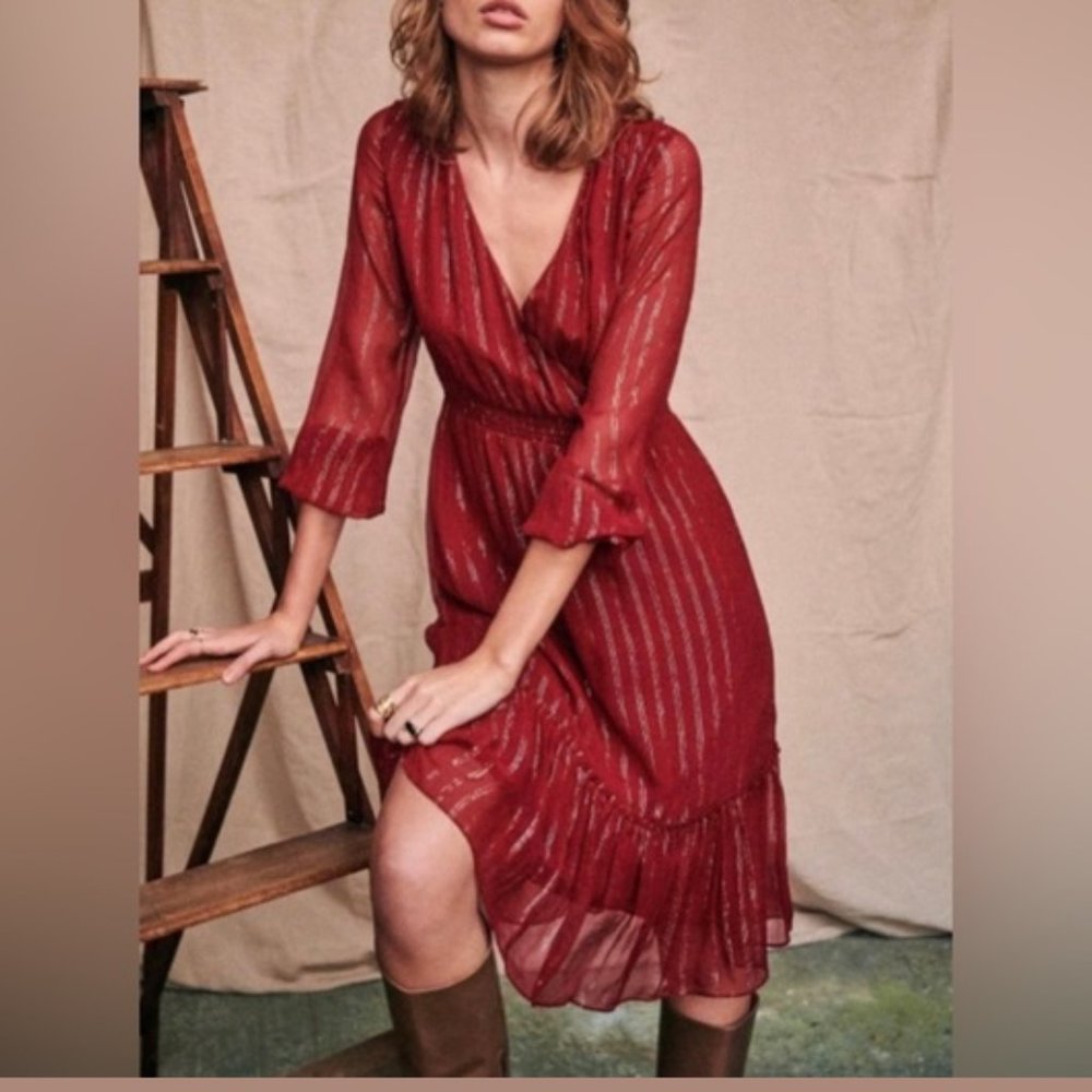 Sezane Titiane Dress in Eggplant Sz 4 NWT